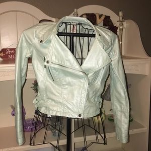 Decree ladies faux leather jacket in mint